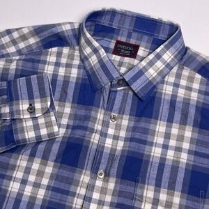 UNTUCKit Mens 2XL XXL Blue White Plaid Button Up Long Sleeve Cotton